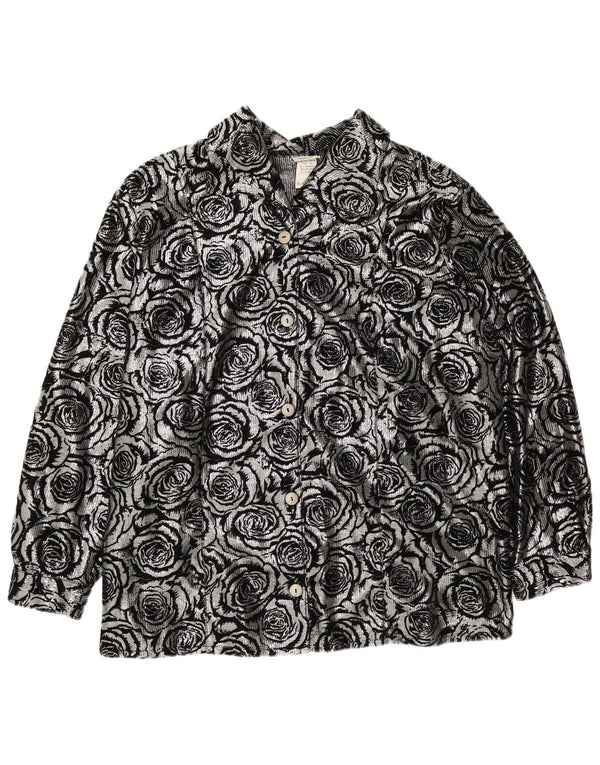 Vintage Womens Shirt Blouse UK 28 6XL Silver Floral Polyester