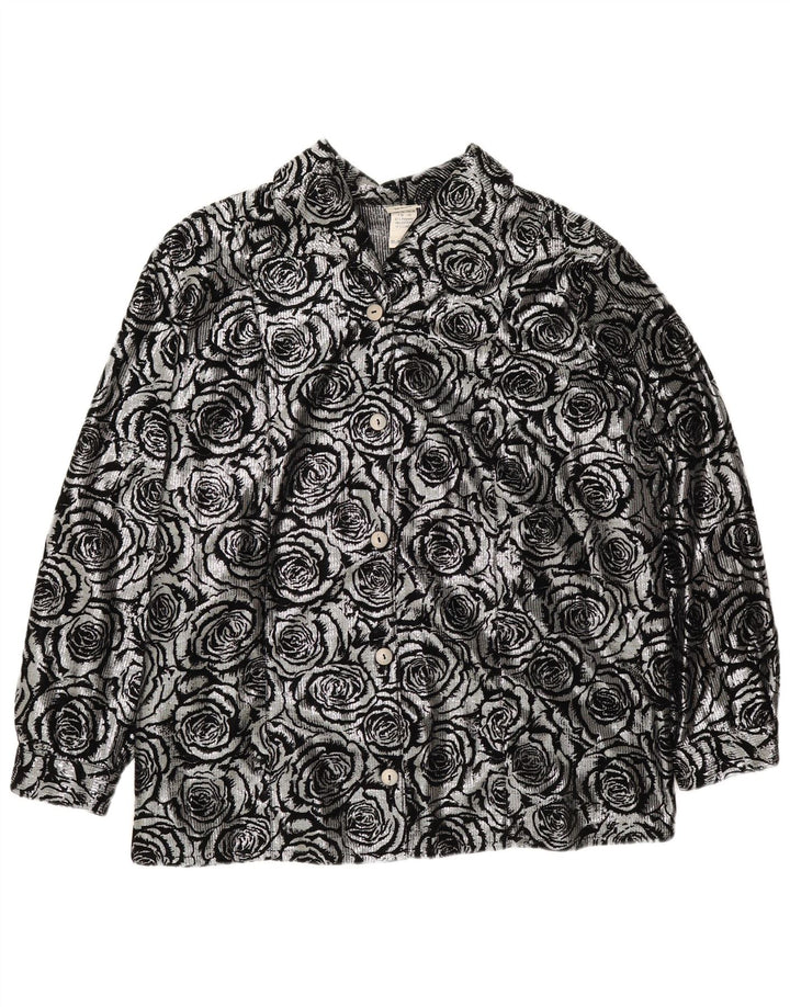 Vintage Womens Shirt Blouse UK 28 6XL Silver Floral Polyester