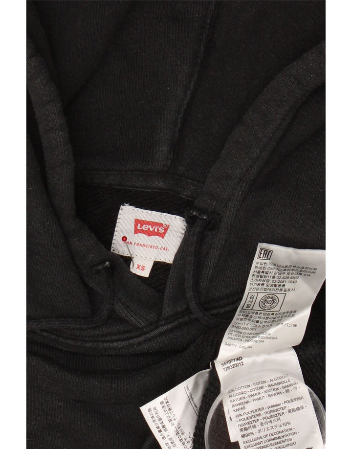 LEVI'S Mens Graphic Hoodie Jumper XS Black Cotton Vintage Levi's and Second-Hand Levi's from Messina Hembry 
