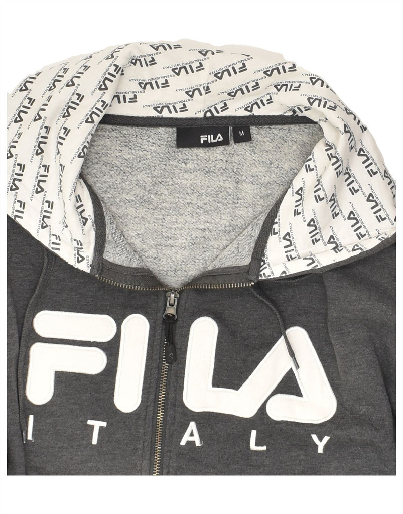 FILA Mens Graphic Zip Hoodie Sweater Medium Grey Cotton | Vintage Fila | Thrift | Second-Hand Fila | Used Clothing | Messina Hembry 