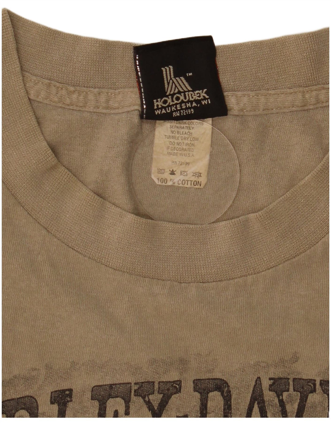 Harley Davidson Mens Graphic T-Shirt Top Medium Beige Cotton