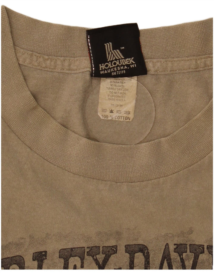 Harley Davidson Mens Graphic T-Shirt Top Medium Beige Cotton