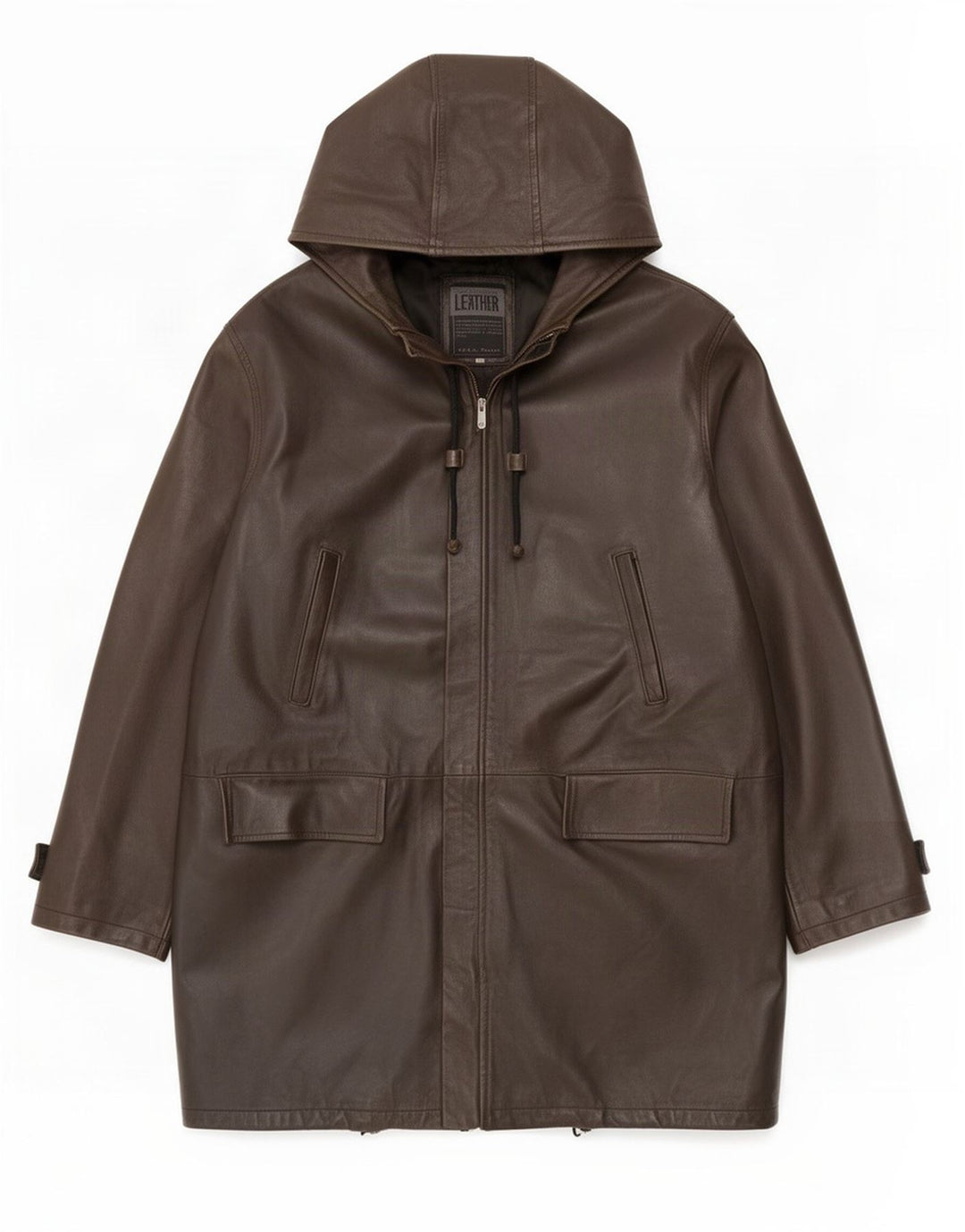 Metropolitan Mens Hooded Leather Coat IT 54 2XL Brown