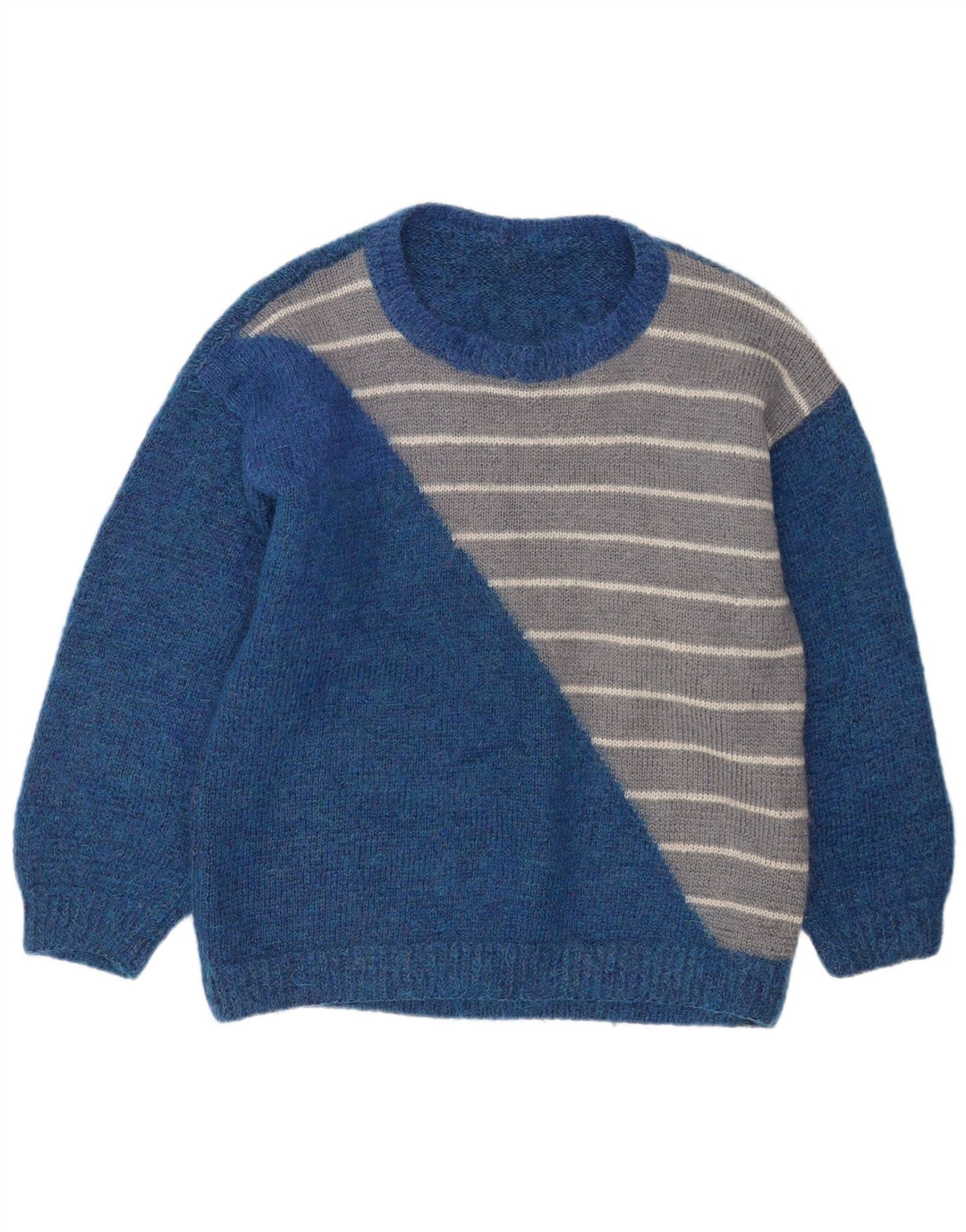 Vintage Mens Crew Neck Jumper Sweater Large Blue Striped