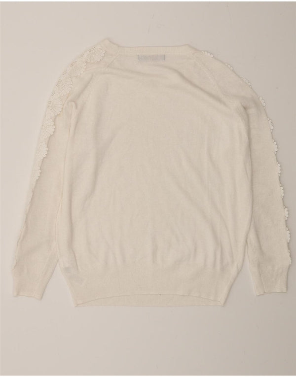 Marks & Spencer Womens Crew Neck Jumper Sweater UK 14 Large Off White