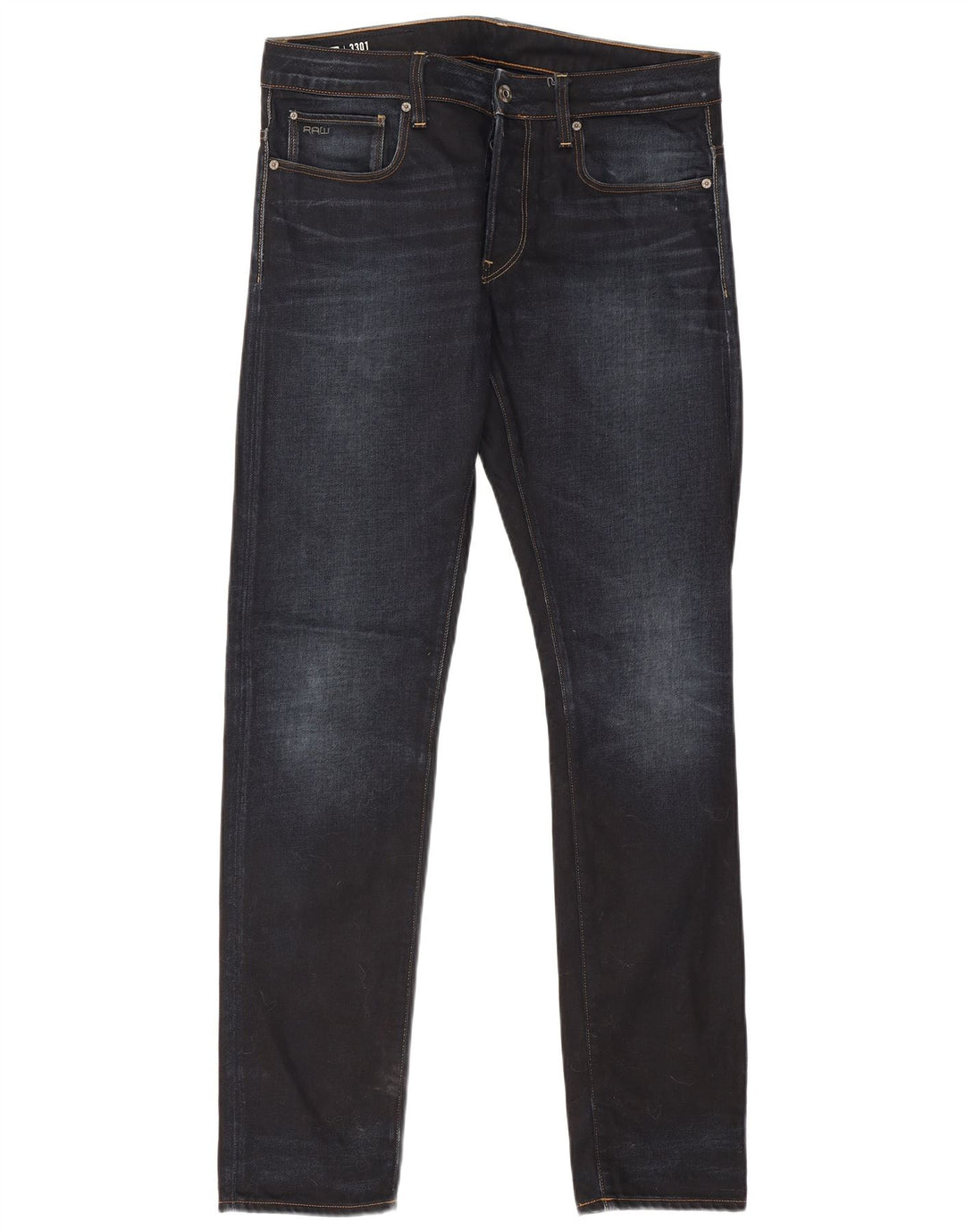 G-Star Mens 3301 Slim Jeans W32 L34 Navy Blue Cotton
