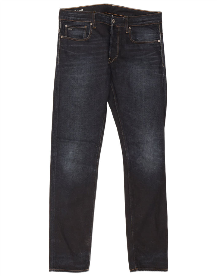 G-Star Mens 3301 Slim Jeans W32 L34 Navy Blue Cotton