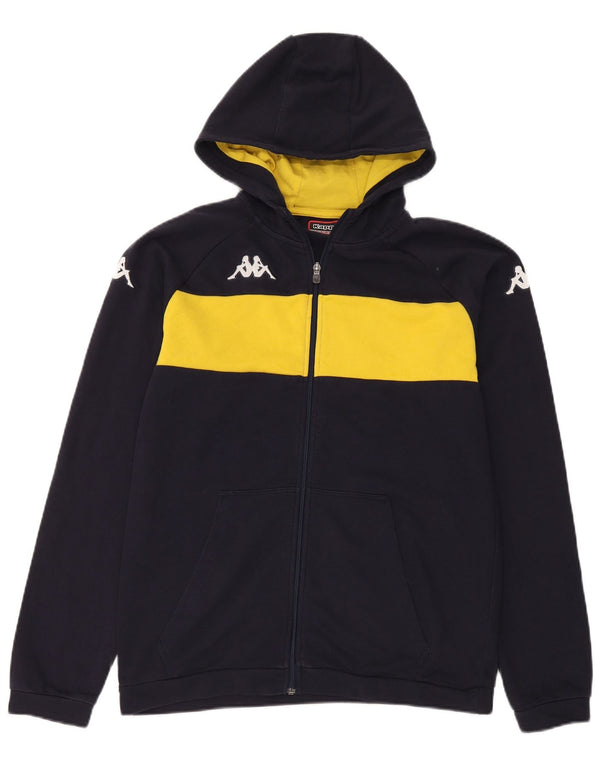 KAPPA Mens Graphic Zip Hoodie Sweater Large Navy Blue Colourblock Cotton
