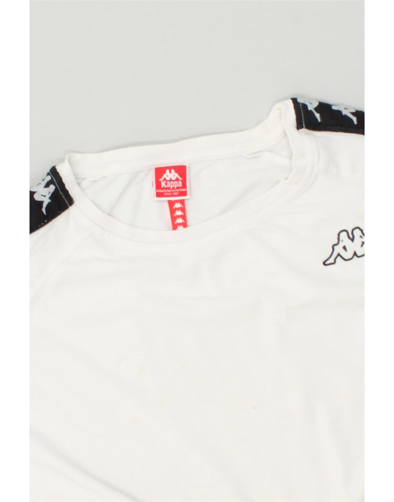 KAPPA Womens Crop Graphic T-Shirt Top UK 10 Small White Colourblock Cotton | Vintage Kappa | Thrift | Second-Hand Kappa | Used Clothing | Messina Hembry 