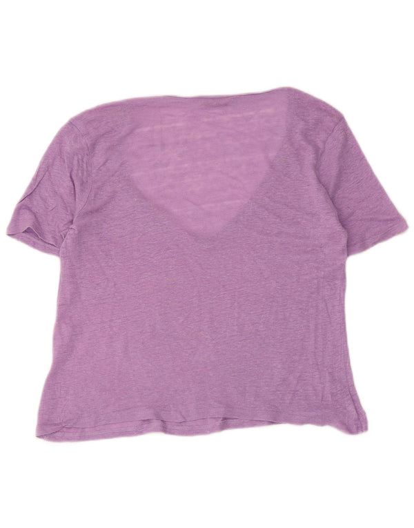 Zara Womens Crop T-Shirt Top UK 12 Medium Purple Flecked Linen