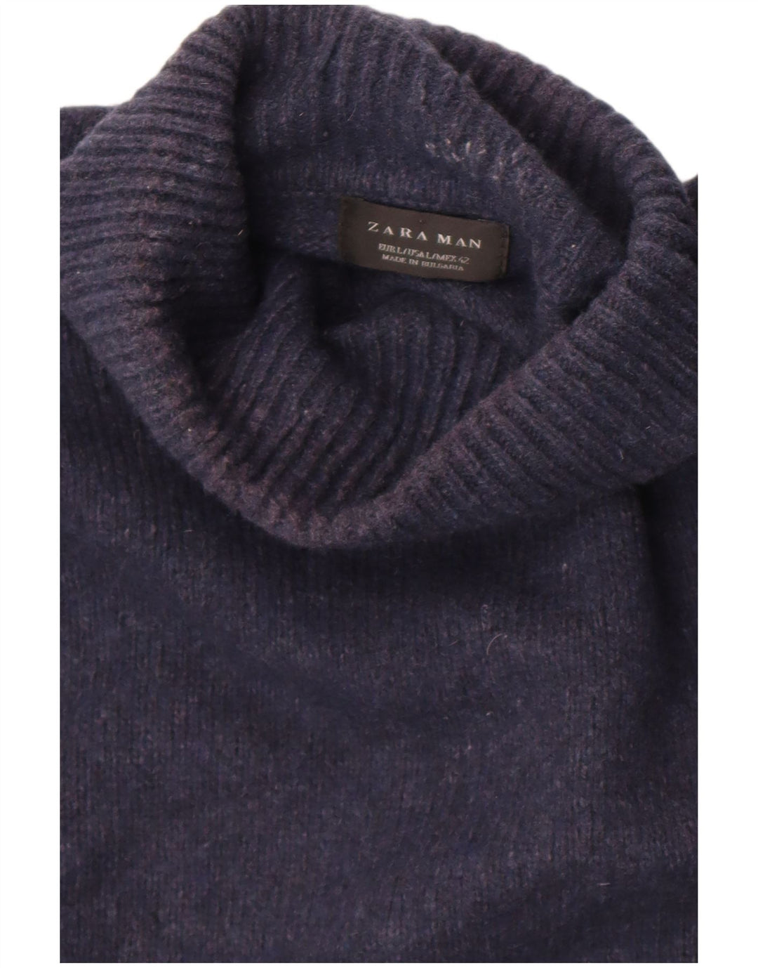 Zara Mens Roll Neck Jumper Sweater Large Navy Blue