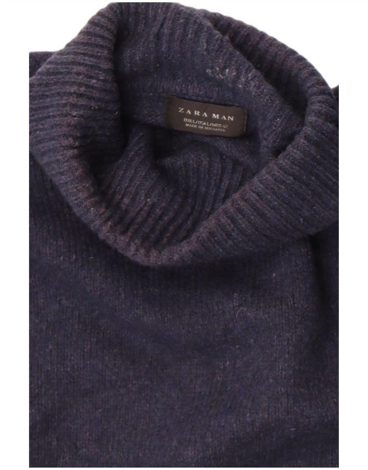 Zara Mens Roll Neck Jumper Sweater Large Navy Blue