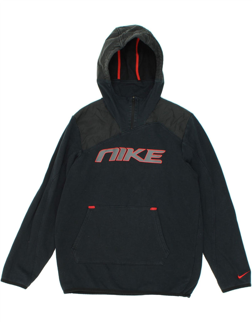 NIKE Boys Graphic Zip Neck Hoodie Jumper 13-14 Years XL Navy Blue Cotton Vintage Nike and Second-Hand Nike from Messina Hembry 