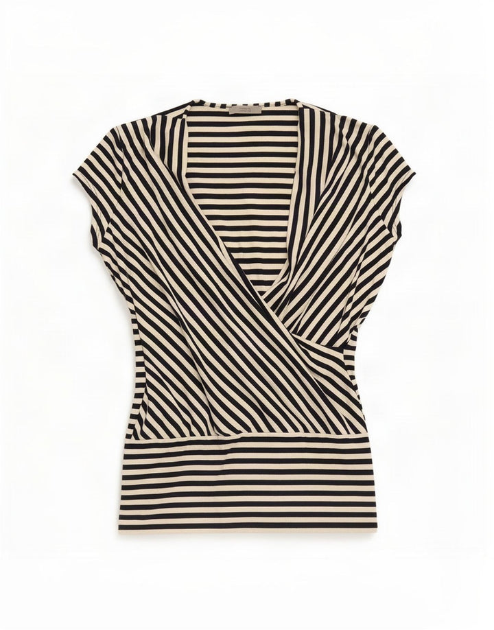 Marks & Spencer Womens Blouse Top UK 16 Large Black Striped Viscose