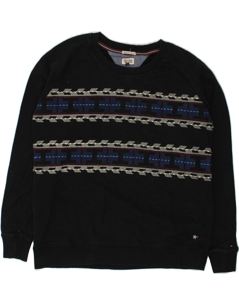 TOMMY HILFIGER Womens Sweatshirt Jumper UK 16 Large Black Striped | Vintage Tommy Hilfiger | Thrift | Second-Hand Tommy Hilfiger | Used Clothing | Messina Hembry 