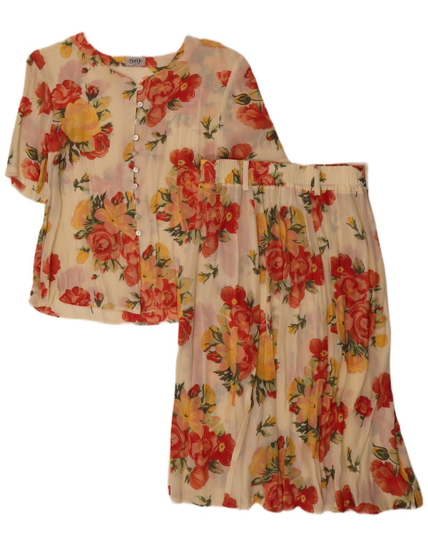 Taifun Womens 2 Piece Skirt Set EU 40 Medium W34 Beige Floral Viscose