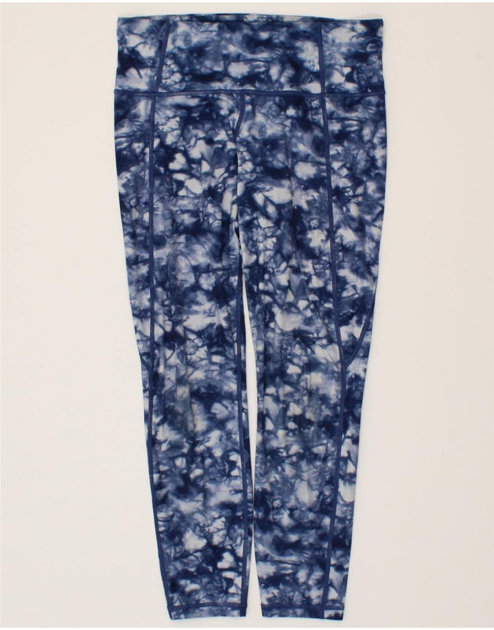 ATHLETA Womens Leggings UK 14 Medium  Navy Blue Tie Dye Polyester Vintage Athleta and Second-Hand Athleta from Messina Hembry 