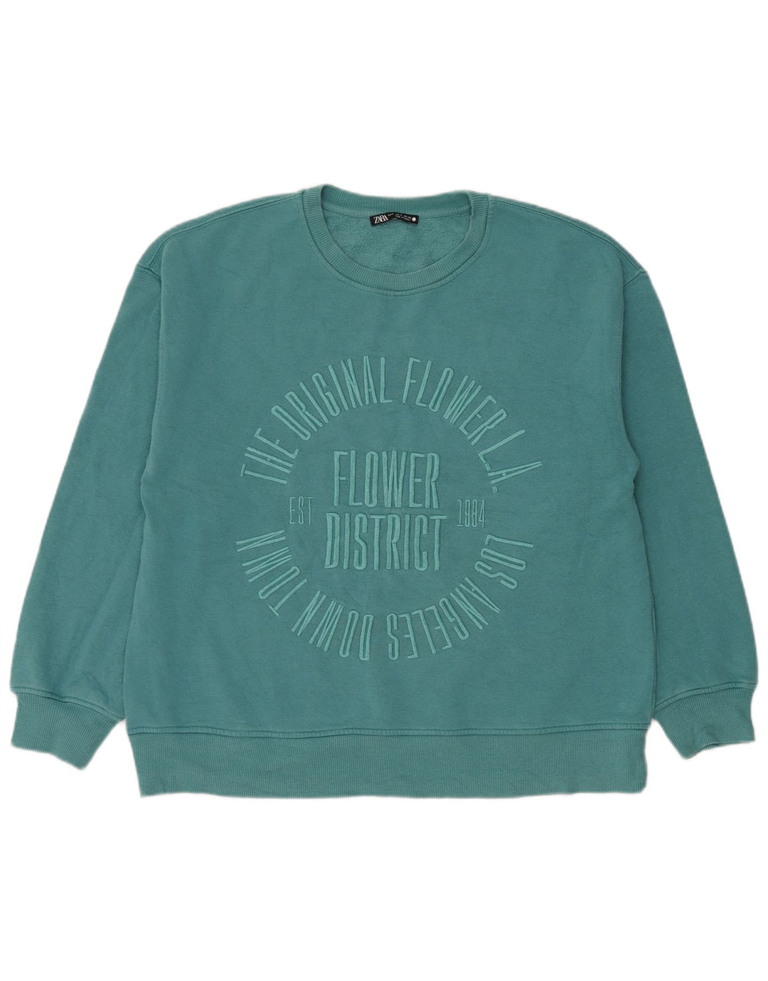 Zara Womens Graphic Oversized Sweatshirt Jumper UK 10 Small Blue Cotton