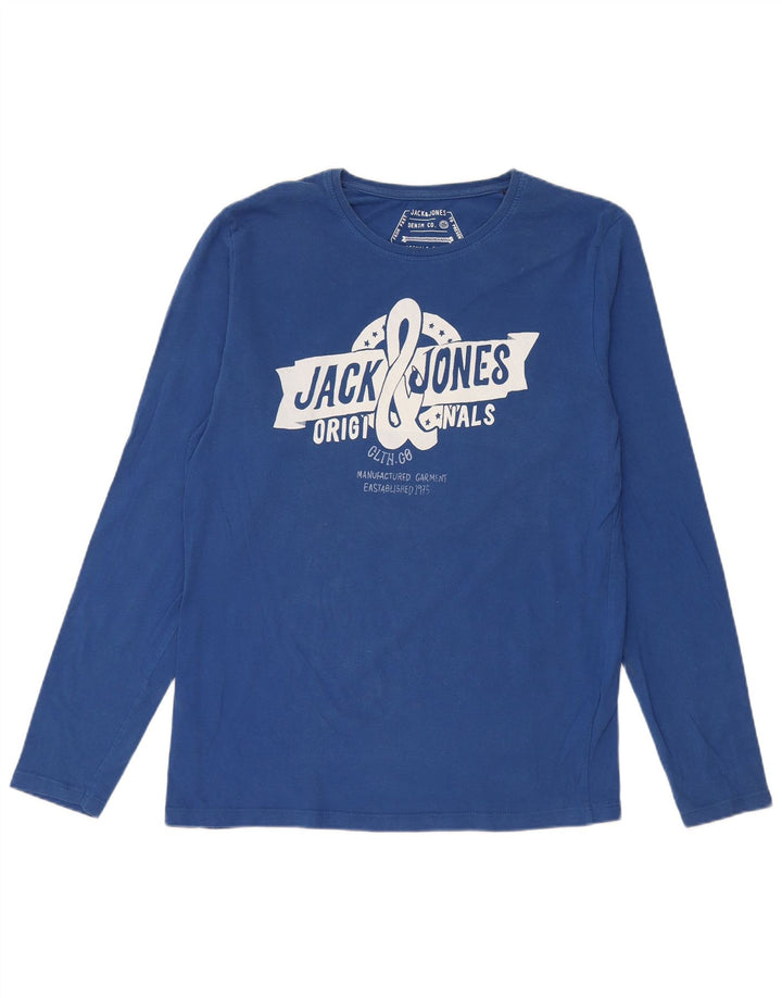 Jack & Jones Mens Graphic Top Long Sleeve Large Blue Cotton