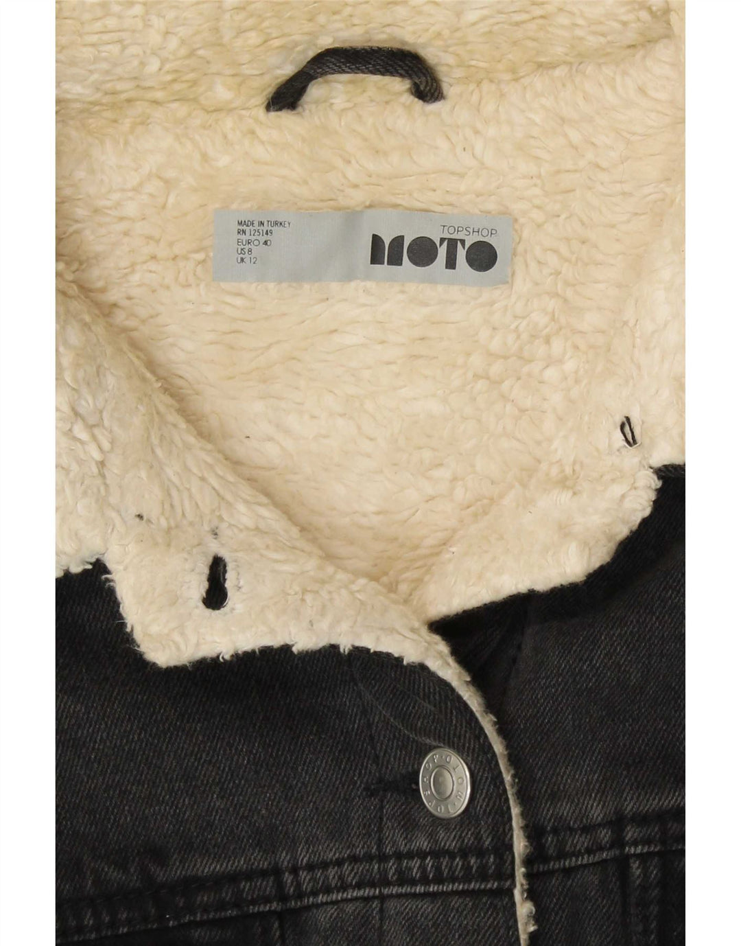 Topshop Womens Denim Sherpa Jacket UK 12 Medium Grey Cotton