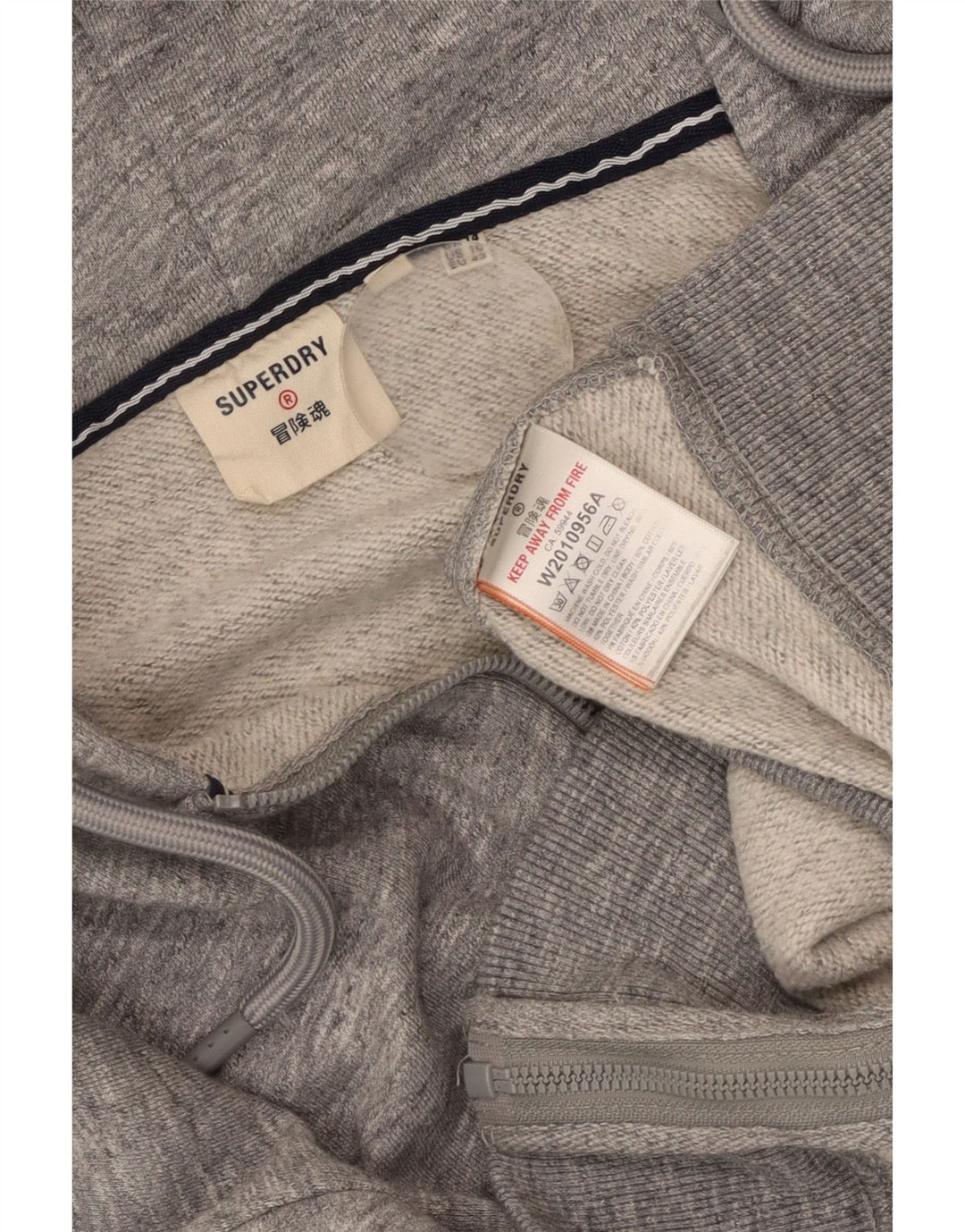 Superdry Mens Zip Hoodie Sweater UK 14 Large Grey Flecked Cotton