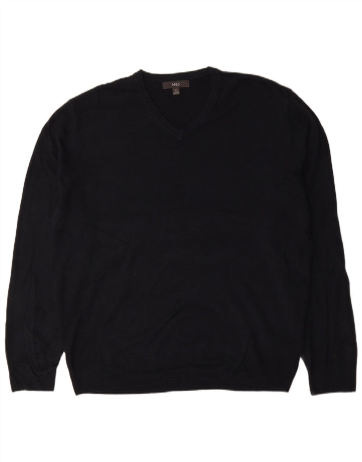 Marks & Spencer Mens V-Neck Jumper Sweater 2XL Black Acrylic