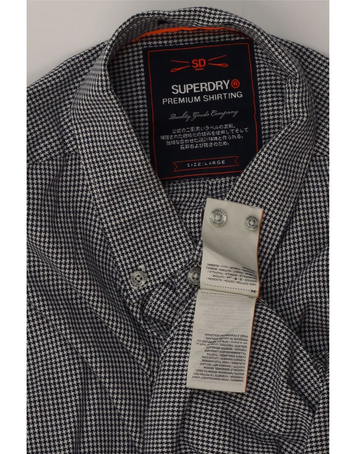 SUPERDRY Mens Regular Fit Shirt Large Navy Blue Houndstooth Cotton