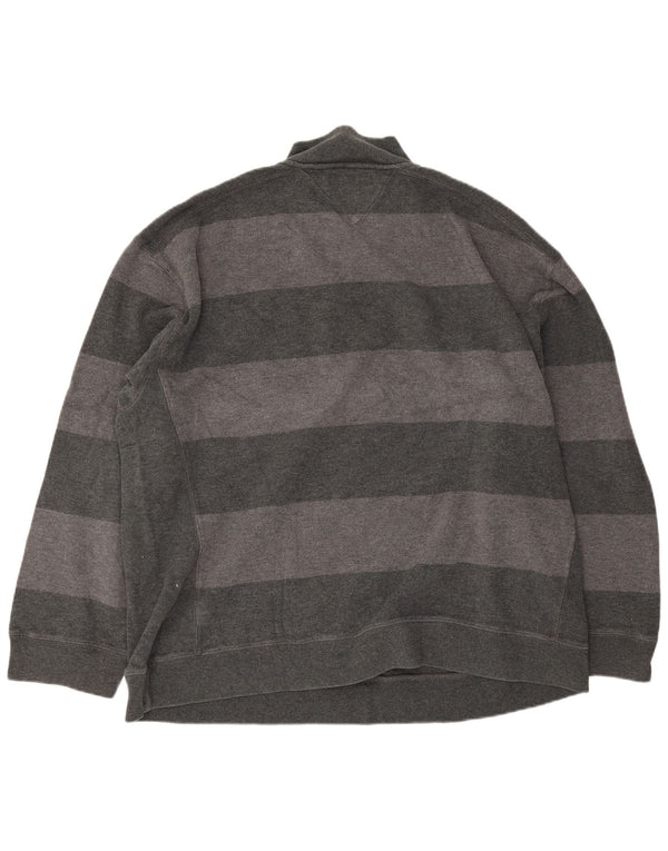 Tommy Hilfiger Mens Zip Neck Jumper Sweater 2XL Grey Striped Cotton