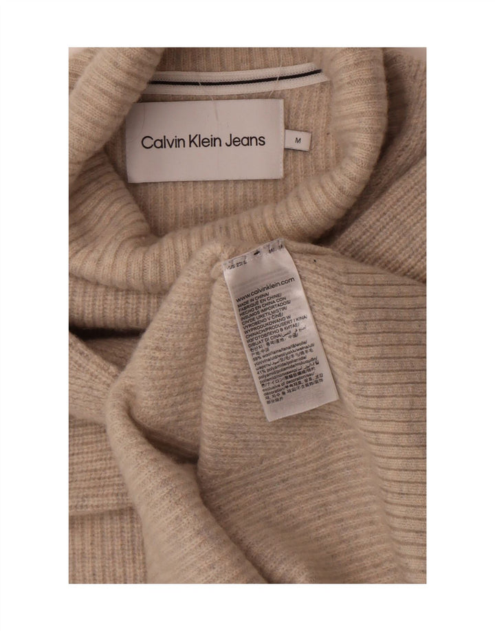 Calvin Klein Jeans Mens Roll Neck Jumper Sweater Medium Beige Wool