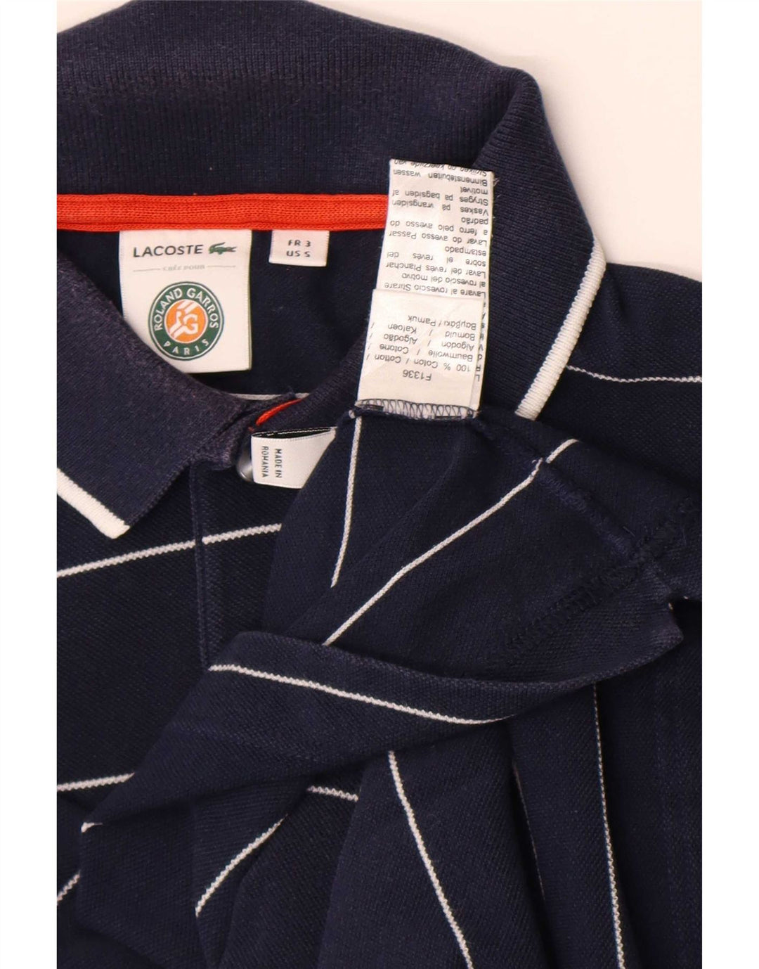 Lacoste Mens Polo Shirt Size 3 Small Navy Blue Striped Cotton