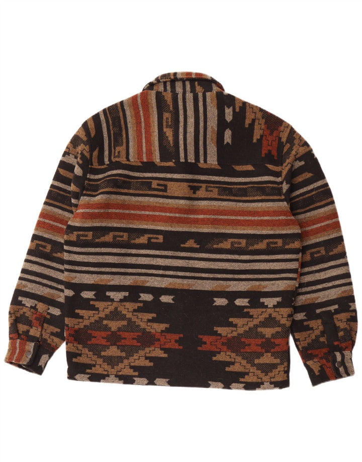 Vintage Mens Bomber Jacket UK 38 Medium Brown Geometric Polyester