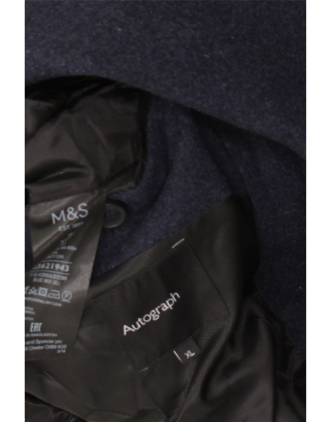 Marks & Spencer Mens Overcoat UK 42 XL Navy Blue Wool