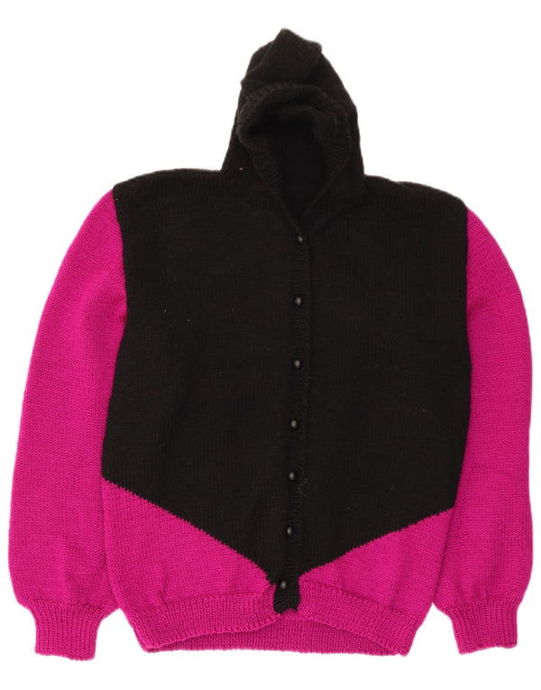 Vintage Womens Hooded Cardigan Sweater UK 14 Medium Black Colourblock