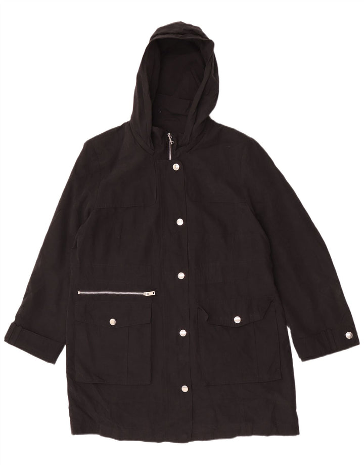 Dkny Womens Hooded Raincoat UK 18 XL Black Polyester