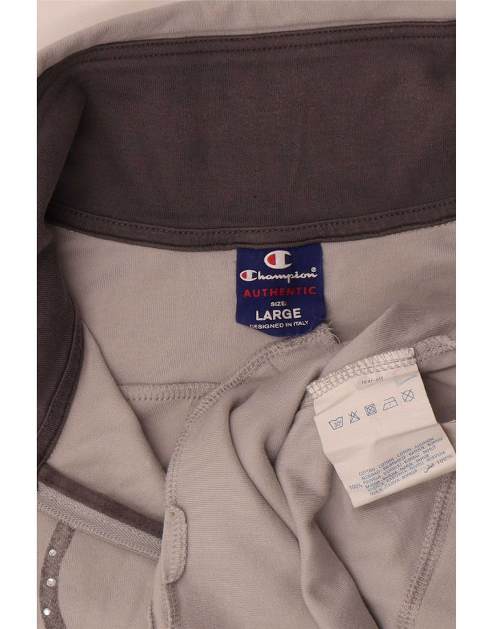 Champion Womens Graphic Tracksuit Top Jacket UK 16 Large Grey Cotton