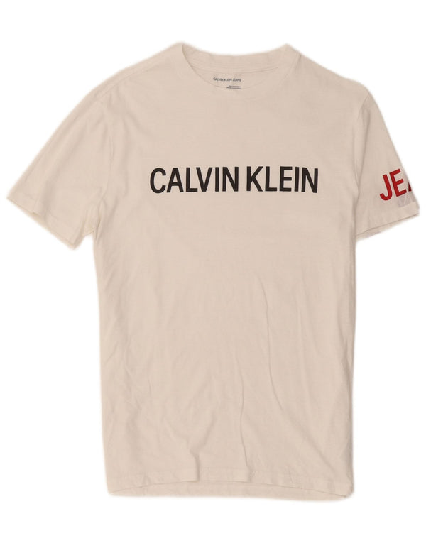 Calvin Klein Jeans Mens Graphic T-Shirt Top Small White Cotton