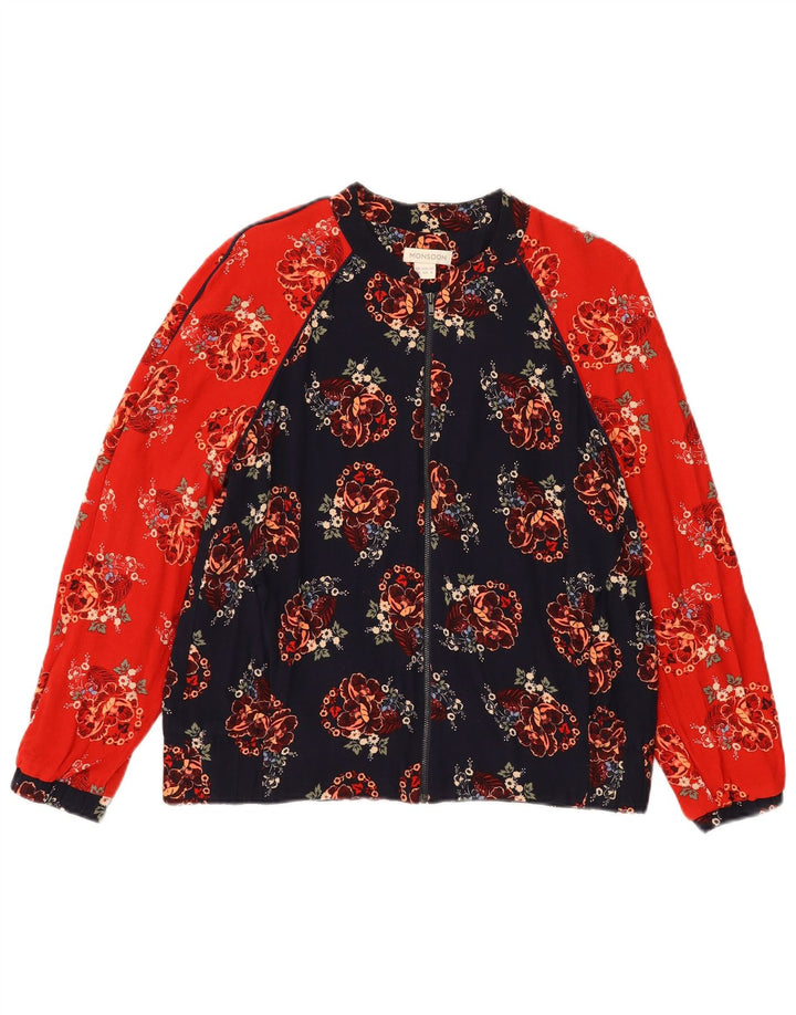 MONSOON Womens Full Zip Cardigan Top UK 12 Medium  Navy Blue Floral