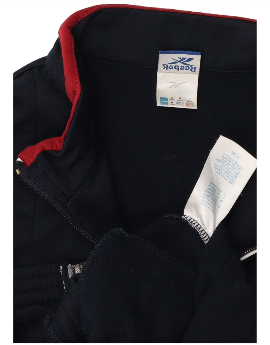 REEBOK Boys Tracksuit Top Jacket 9-10 Years Medium Navy Blue Colourblock