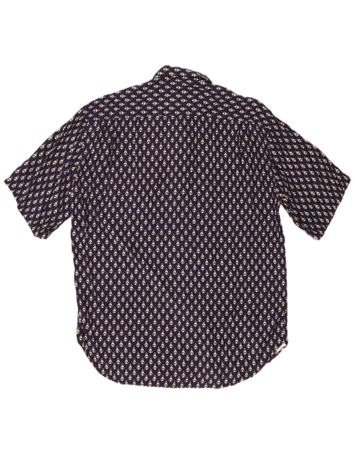 VINTAGE Mens Abstract Pattern Short Sleeve Shirt Medium Navy Blue Viscose