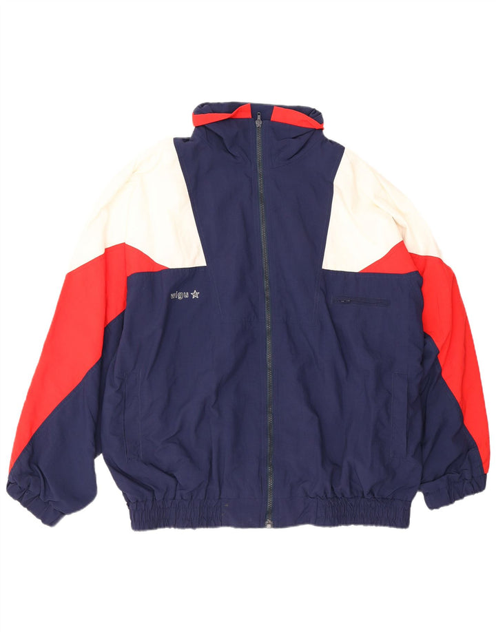 Vintage Mens Tracksuit Top Jacket XL Navy Blue Colourblock Polyamide