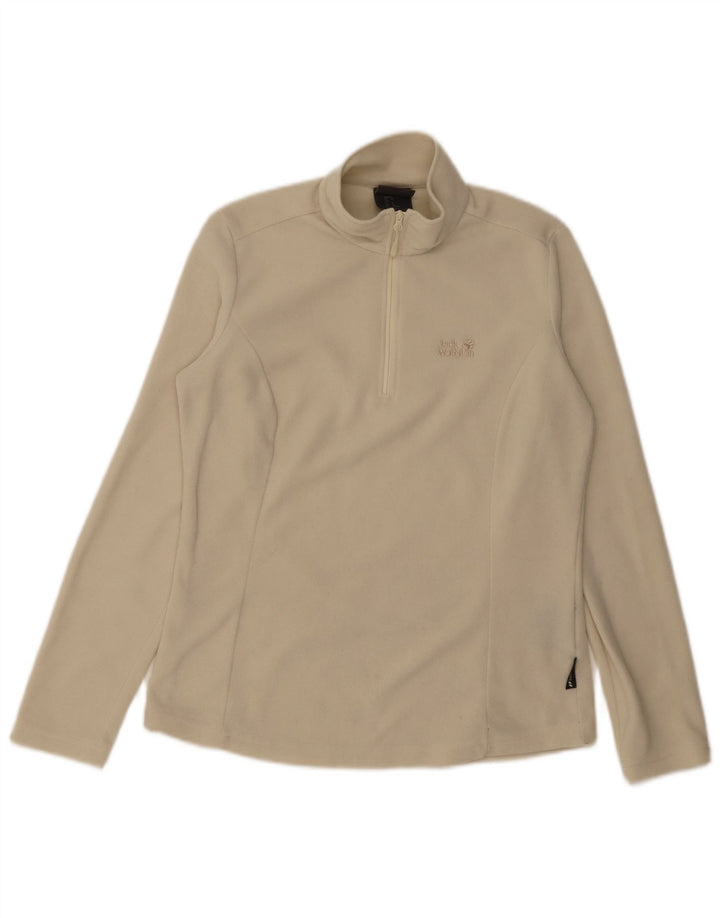 Jack Wolfskin Womens Zip Neck Fleece Jumper UK 12 Medium Beige Polyester