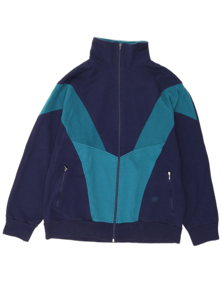 Vintage Mens Tracksuit Top Jacket EU 46 XL Navy Blue Colourblock