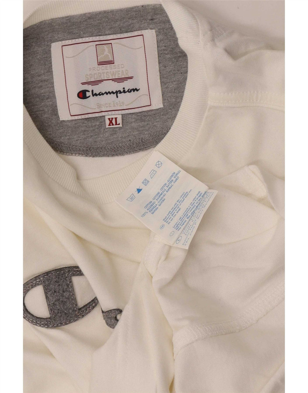 Champion Mens Graphic Top Long Sleeve XL White Cotton