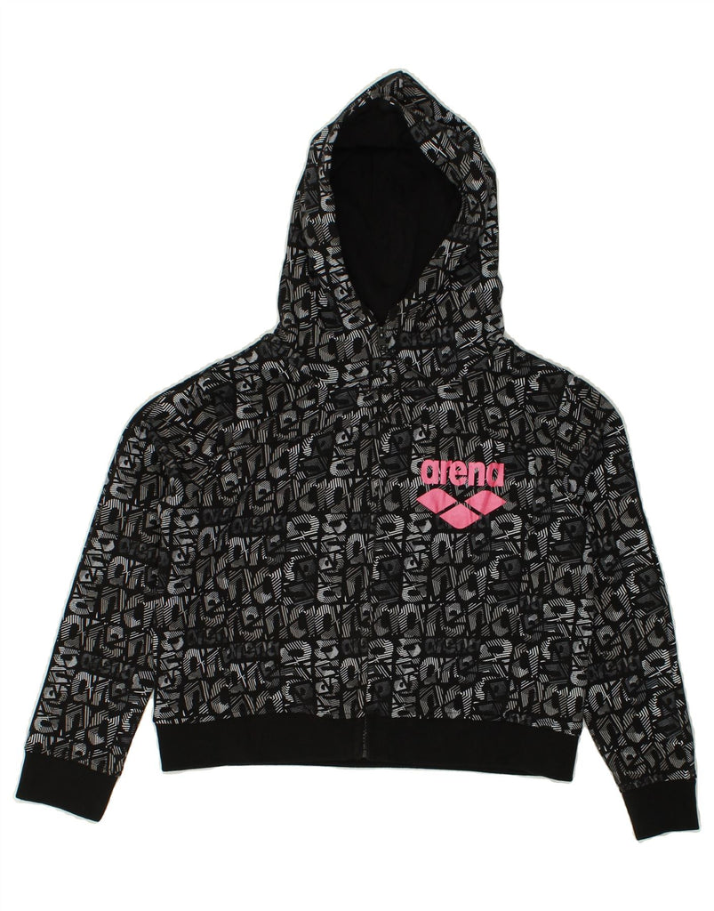 ARENA Girls Crop Abstract Pattern Zip Hoodie Sweater 9-10 Years Black | Vintage Arena | Thrift | Second-Hand Arena | Used Clothing | Messina Hembry 