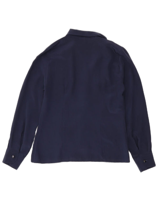 Vintage Womens Shirt Blouse IT 44 Medium Navy Blue Silk