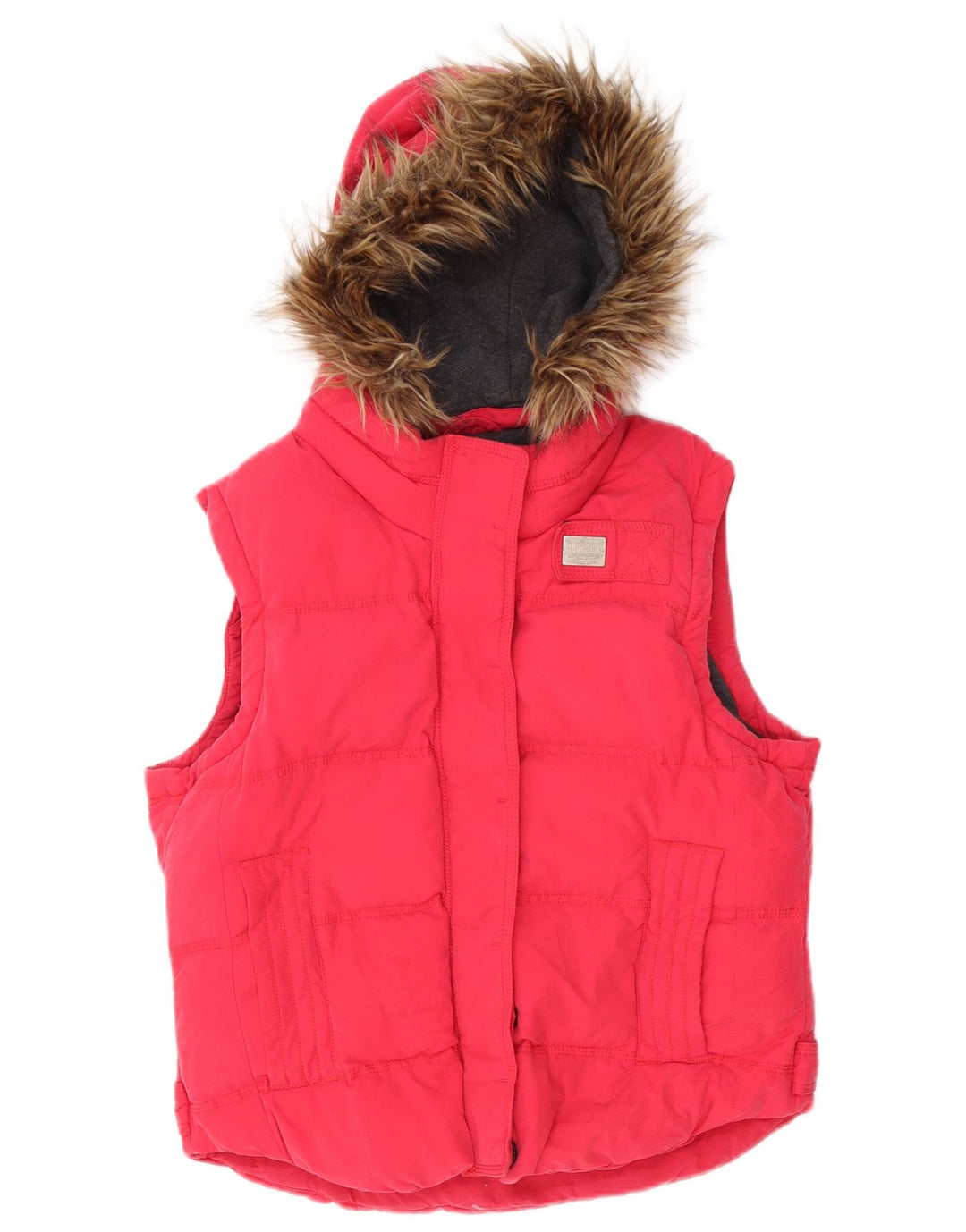 SUPERDRY Womens Hooded Padded Gilet UK 16 Large Pink Cotton