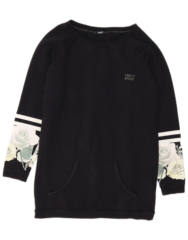Liu Jo Womens Longline Loose Fit Sweatshirt Jumper UK 10 Small Black Floral