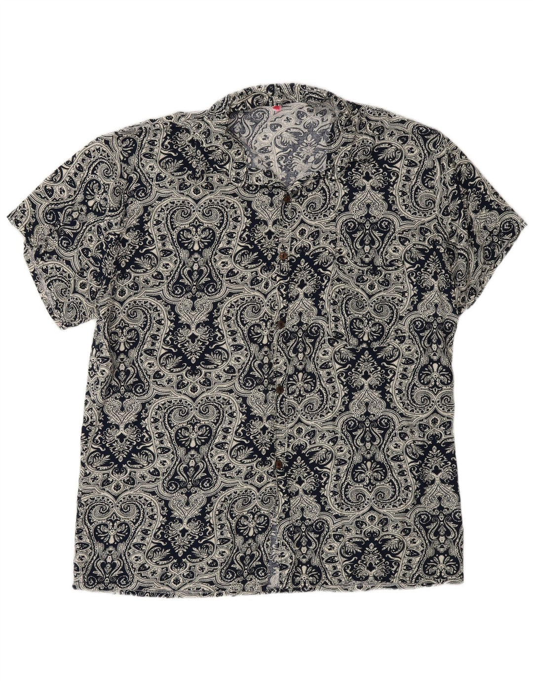 Vintage Mens Short Sleeve Shirt Large Navy Blue Paisley