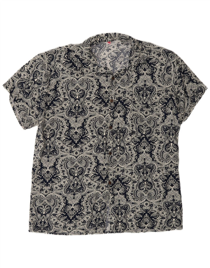 Vintage Mens Short Sleeve Shirt Large Navy Blue Paisley