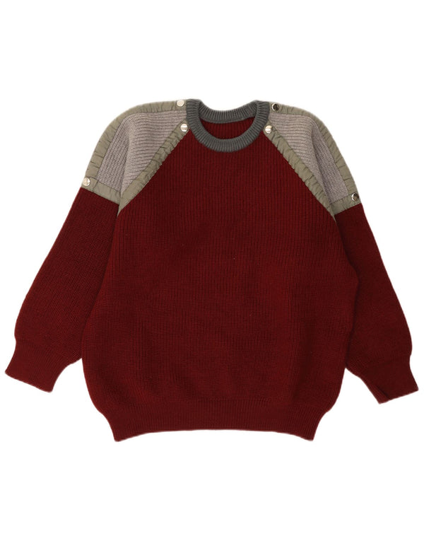Vintage Mens Crew Neck Jumper Sweater Small Burgundy Colourblock
